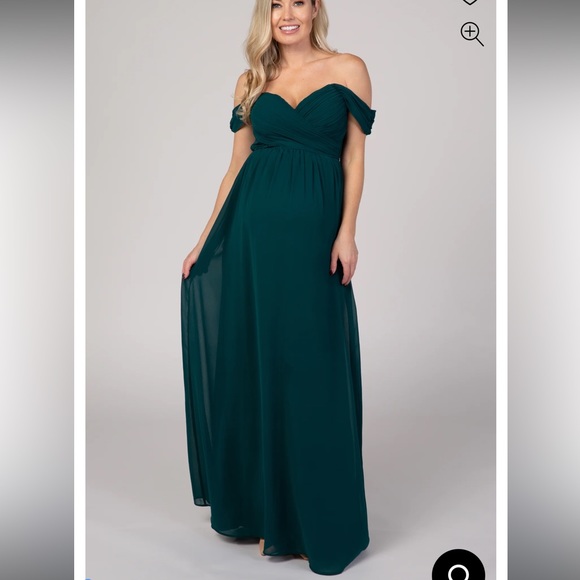 Forest Green Off Shoulder Chiffon Maxi Maternity Dress - Picture 8 of 8